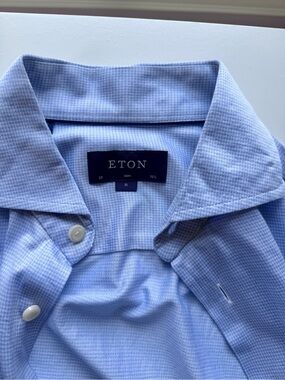 Eton Men's Light Blue Micro-Pattern Dress Shirt
